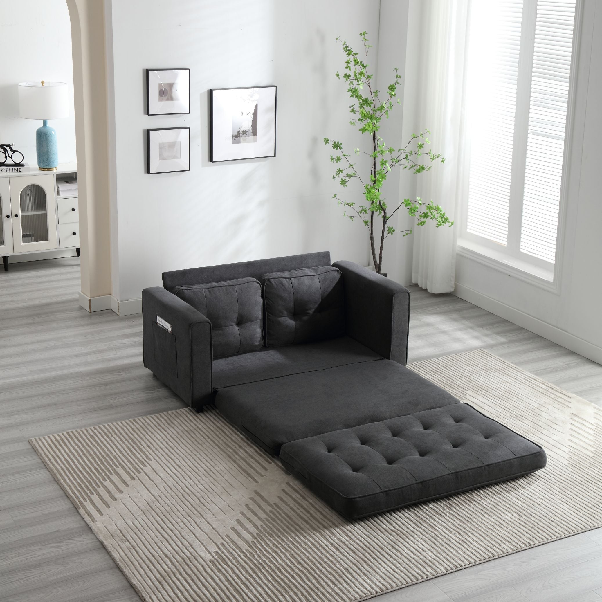 3 Fold Sofa,Convertible Futon Couch sleeper sofabed,Space saving loveseat,Pull Out Couch Bed for Living Room,Dark Gray & Light Gray & Beige,Velvet linen fabric - Grand Goldman Shop