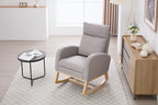 015B-Teddy Fabric Leisure Rocking Chair,Nursery Rocking Chair With Adjustable Footstool,Thickened Headrest And High Backrest, Storage Pocket On The Right Side,The Base Rocker Is Solid Wood,Light Gray - Grand Goldman Shop