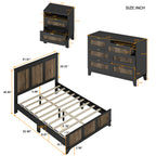 4-Pieces Bedroom Sets, Queen Size Farmhouse Platform Bed with Wooden Strip Stickers Decoration, Storage Nightstand and Dresser with Metal Handle, Black(Old SKU: HL000191AAB) - Grand Goldman Shop