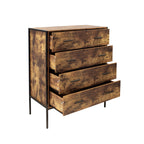 Industrial Style 4 Drawer Dresser,Rustic Brown Wood Storage Dresser Clothes Organizer with Sturdy Steel Frame, Chest with 4 Drawer, Storage Cabinet for Bedroom, Living Room - Grand Goldman Shop