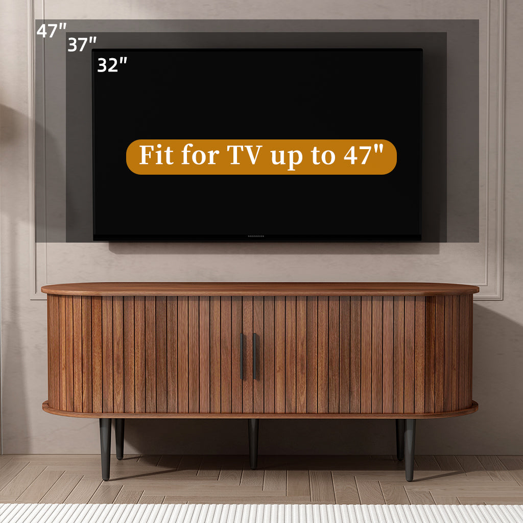 TV Stand, 47' Modern TV Console Table with Storage Compartment and Sliding Door, Gaming Entertainment Center with Cabinet for Living Room, Bedroom, Office (Walnut) - Grand Goldman Shop