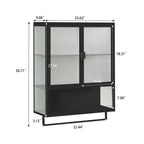 23.62'Glass Doors Modern Two-door Wall Cabinet with Featuring Two-tier Enclosed Storage, an Open Shelf, and Towel Rack, for Entryway Living Room Bathroom Dining Room,Black - Grand Goldman Shop