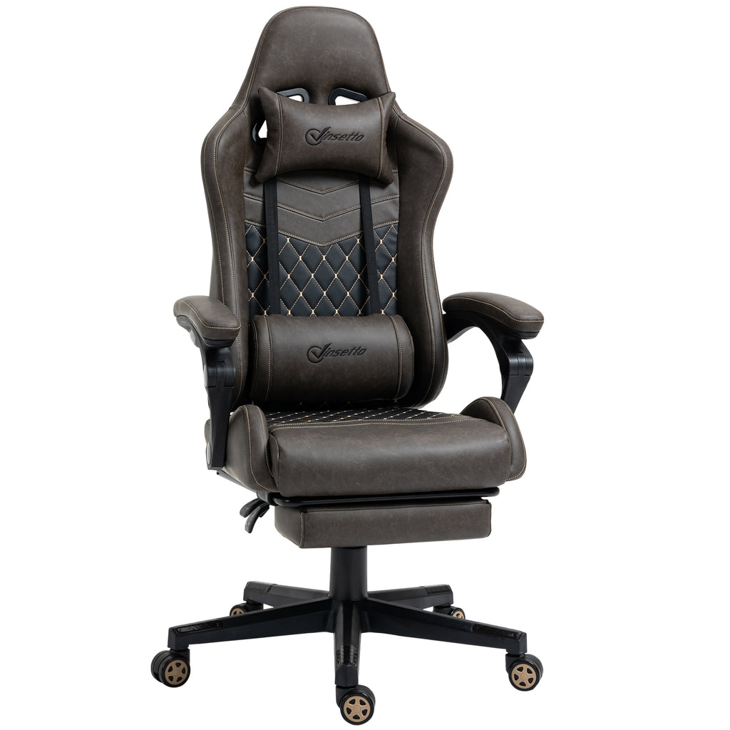 Vinsetto Racing Gaming Chair Diamond PU Leather Office Gamer Chair High Back Swivel Recliner with Footrest, Lumbar Support, A