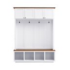 59''W Entryway Hall Tree with Bench and Storage, Farmhouse Wood-grain Accent 4-in-1 Hall Tree with Cabinets, Coat Racks and Hooks for Hallway, Entryway, living room and Mudroom - Grand Goldman Shop