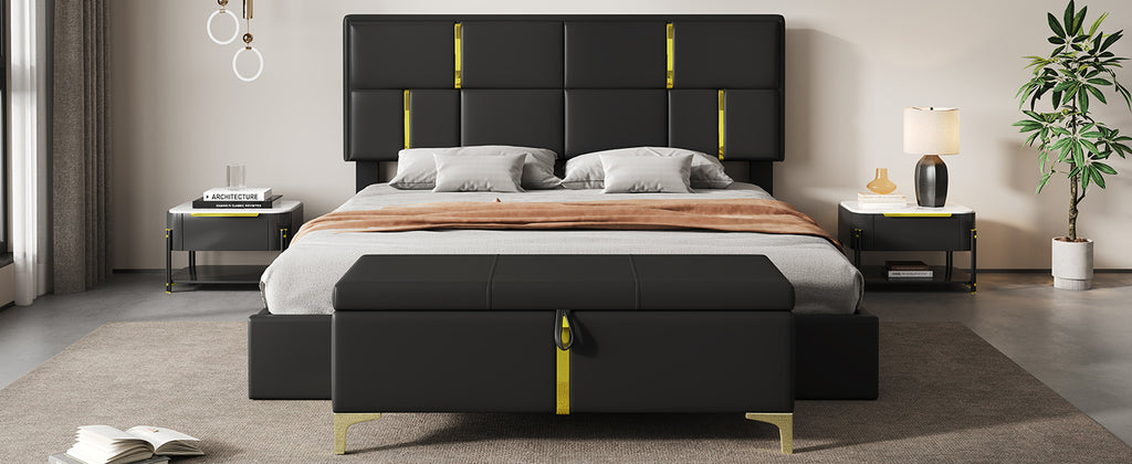 2-Pieces Bedroom Sets,Queen Size Upholstered Platform Bed with Hydraulic Storage System,Storage Ottoman with Metal Legs,Black(Old SKU:N733S207778B) - Grand Goldman Shop