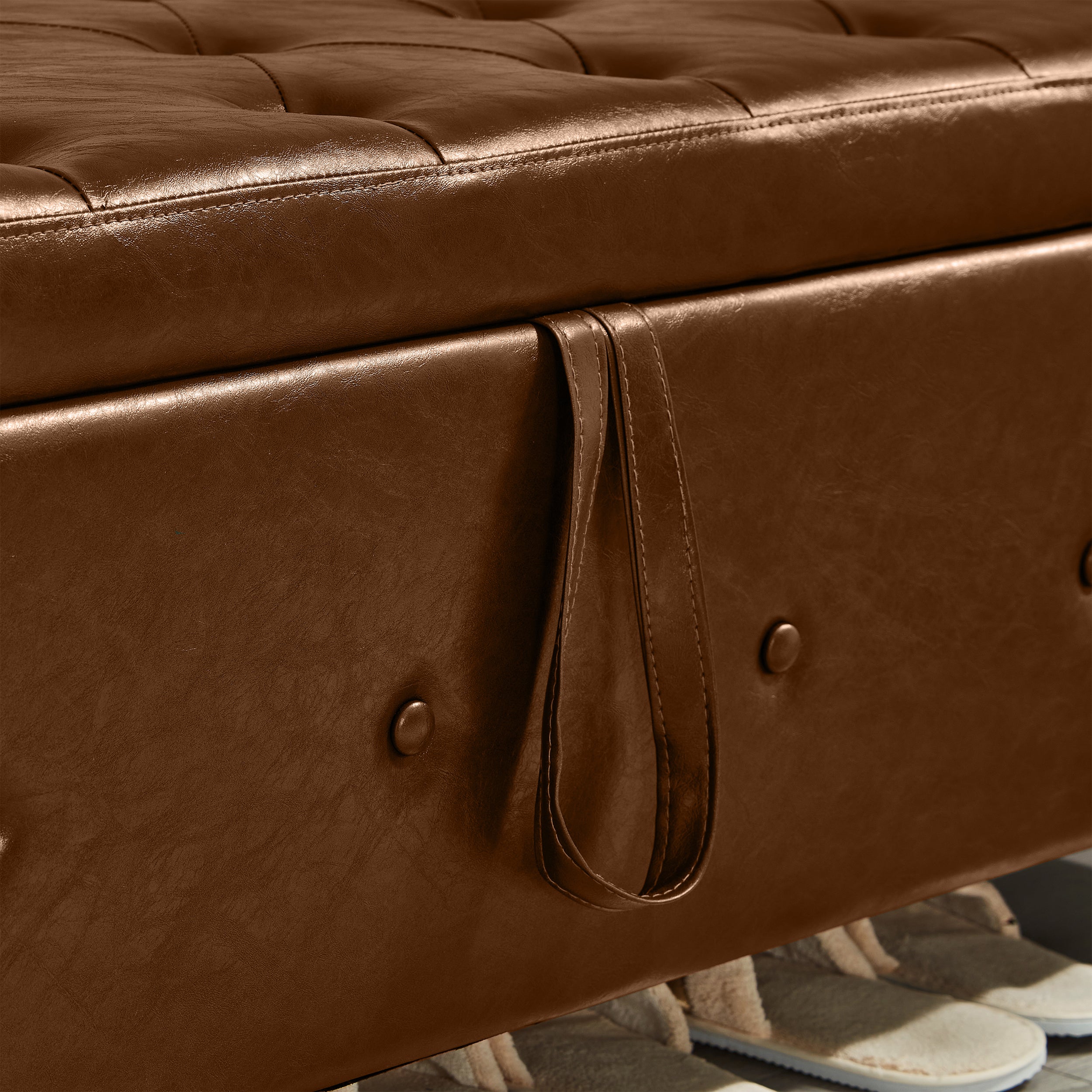 48' Ottoman Bench with Storage, Bench for Bedroom,Living Room,Hallway, Upholstered Tufted Faux Leather PU Ottoman Brown - Grand Goldman Shop