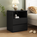 (Set of 2)End Table with Fast USB C Charging Station, Sofa Side Table with 2 Drawers, Large Storage Modern Wood Storage Cabinet for Living Room,Bedroom,Office, Black - Grand Goldman Shop