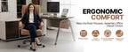 Executive Office Chair High Back PU Leather Desk Chair with Spring Seat Cushion, Ergonomic Swivel Computer Chair with Chrome 