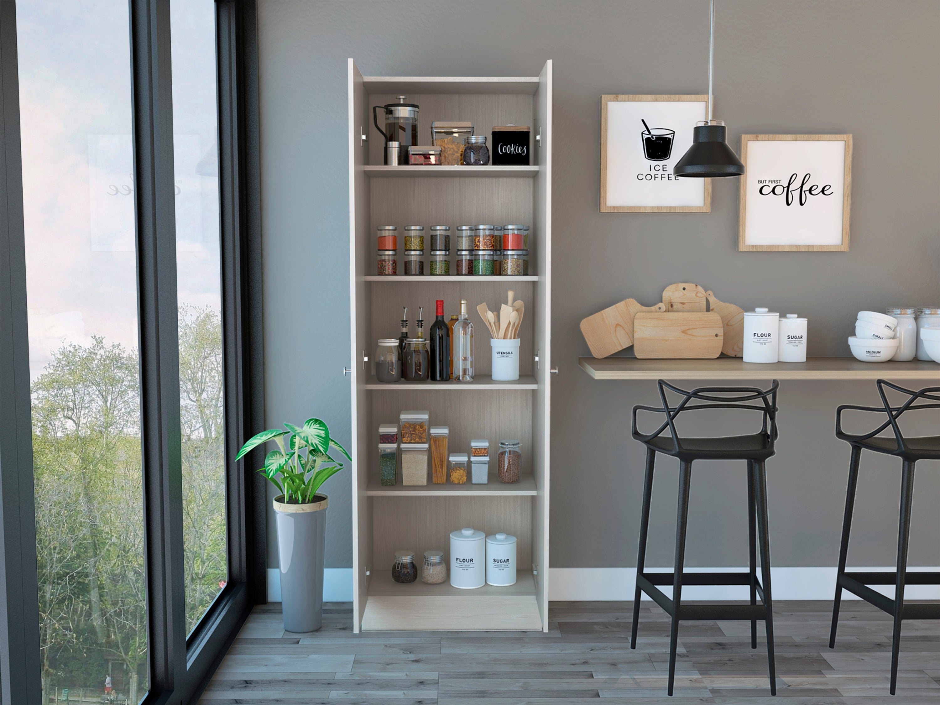 Multistorage Pantry abinet, Five Shelves, Double Door Cabinet -Pearl | Premium Home Decor - Grand Goldman