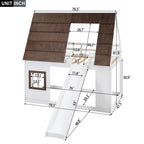 Hearth & Haven Bunk Twin Bed with House Roof, Ladder and Slide, White and Brown - Grand Goldman Shop