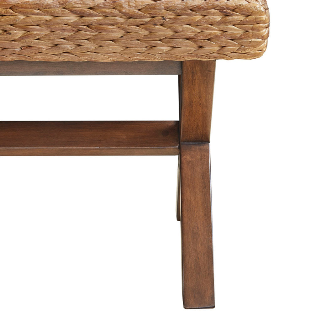 The Bench with Water Hyacinth Seat and Mahogany Base, Chestnut Finish, 45' Width - Grand Goldman Shop