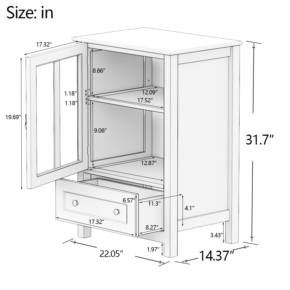 Buffet storage cabinet with single glass doors and unique bell handle - Grand Goldman Shop