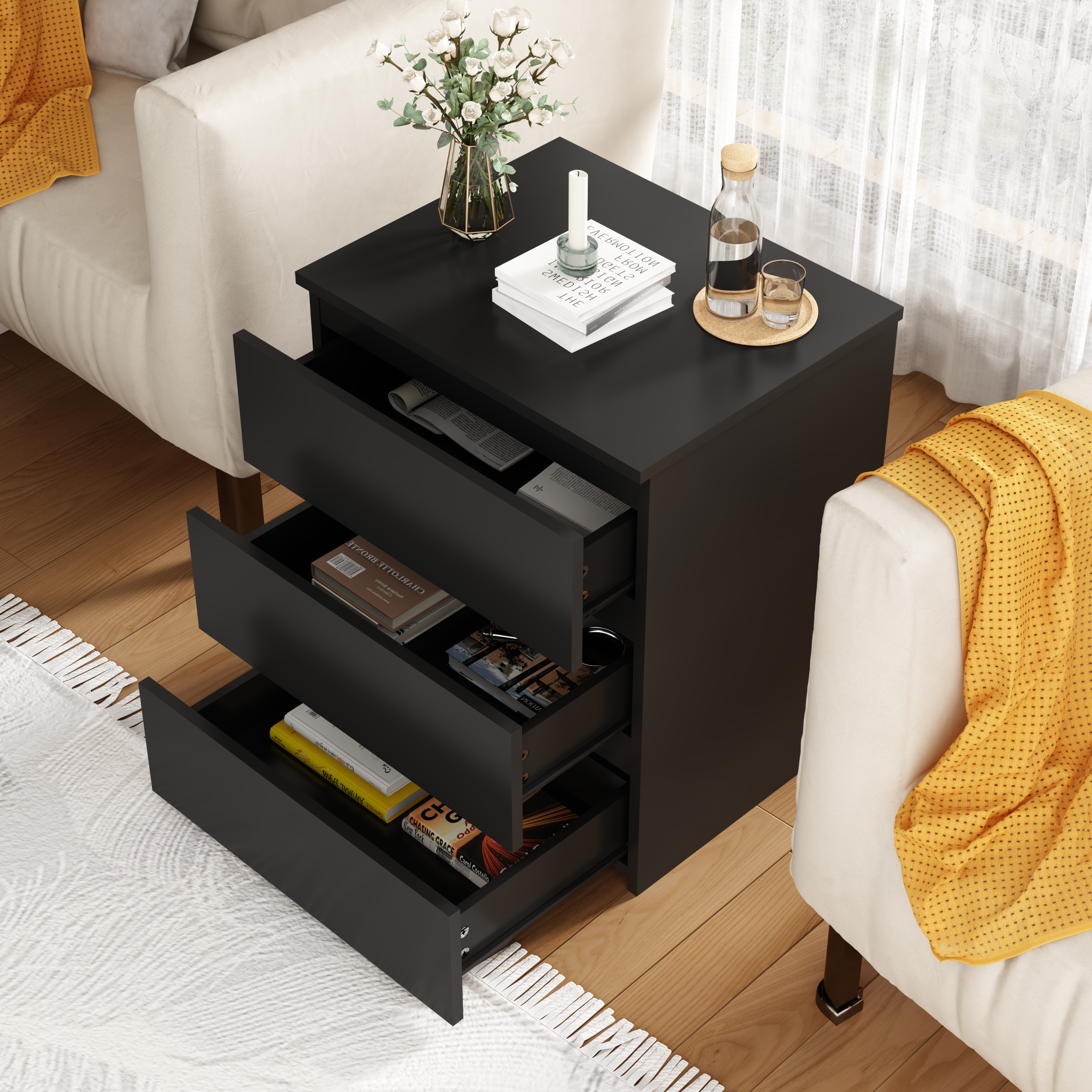 (Set of 2)3 Drawer Dresser, Small Dresser for Closet, Wooden Nightstand for Bedroom, Chest of Drawers Side Table Storage Cabinet for Home Office Entryway Hallway, Each box Contains Two Side Tables - Grand Goldman Shop