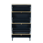 3-Door Metal Shoe Rack, Freestanding Modern Shoe Storage Cabinet with Metal Rattan - Blue-Gray Particle Board - For Entryway - Grand Goldman Shop