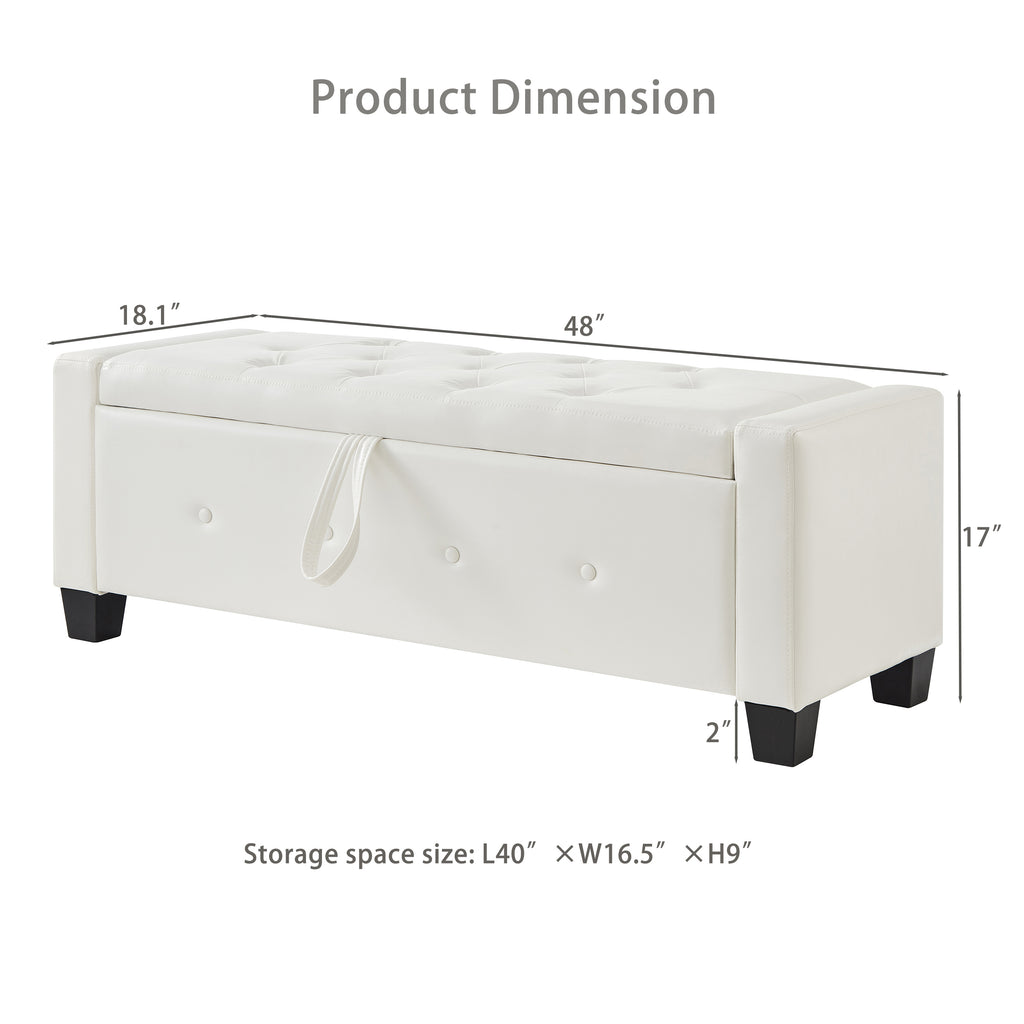 48' Ottoman Bench with Storage, Bench for Bedroom,Living Room,Hallway, Upholstered Tufted Faux Leather PU Ottoman Ivory White - Grand Goldman Shop