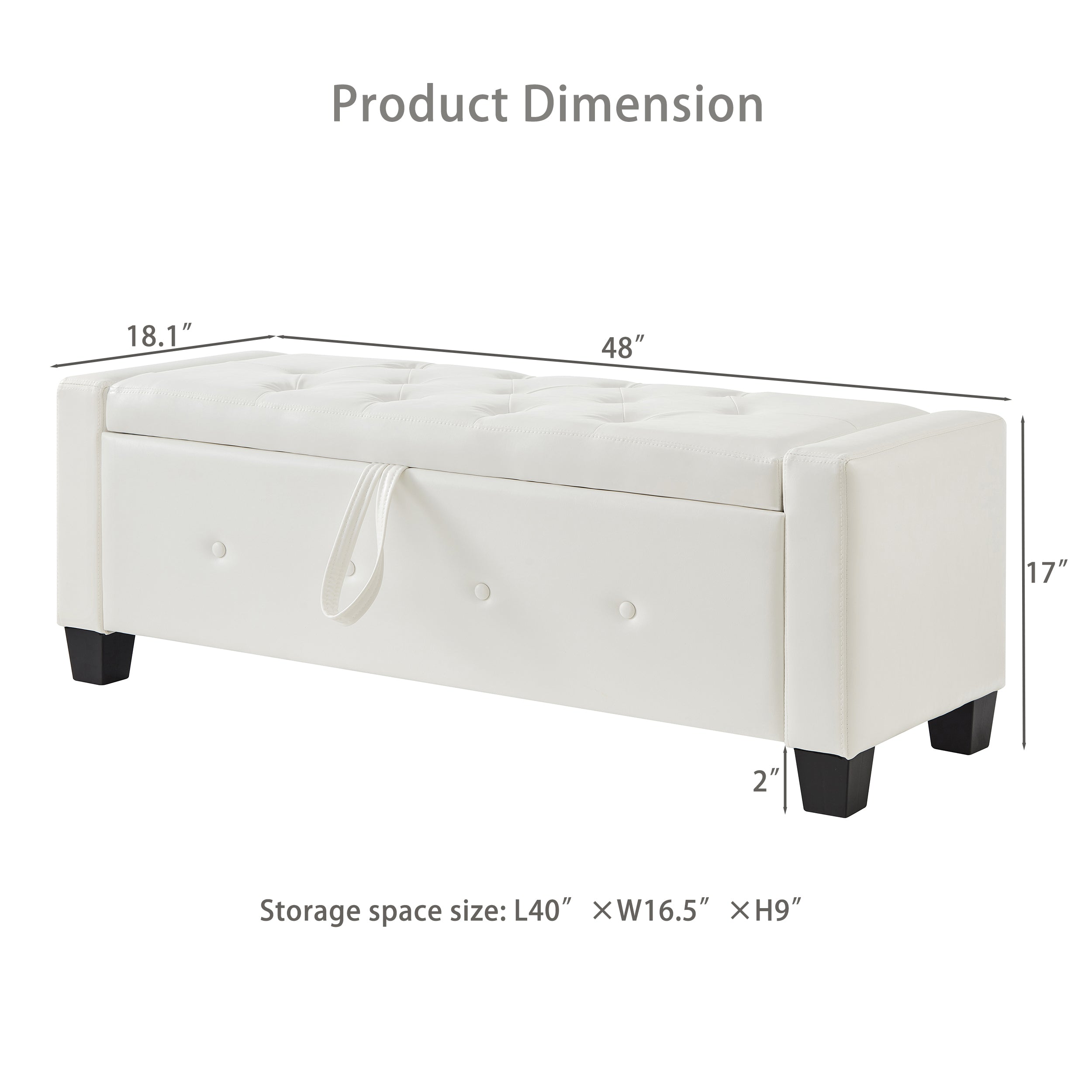 48' Ottoman Bench with Storage, Bench for Bedroom,Living Room,Hallway, Upholstered Tufted Faux Leather PU Ottoman Ivory White - Grand Goldman Shop