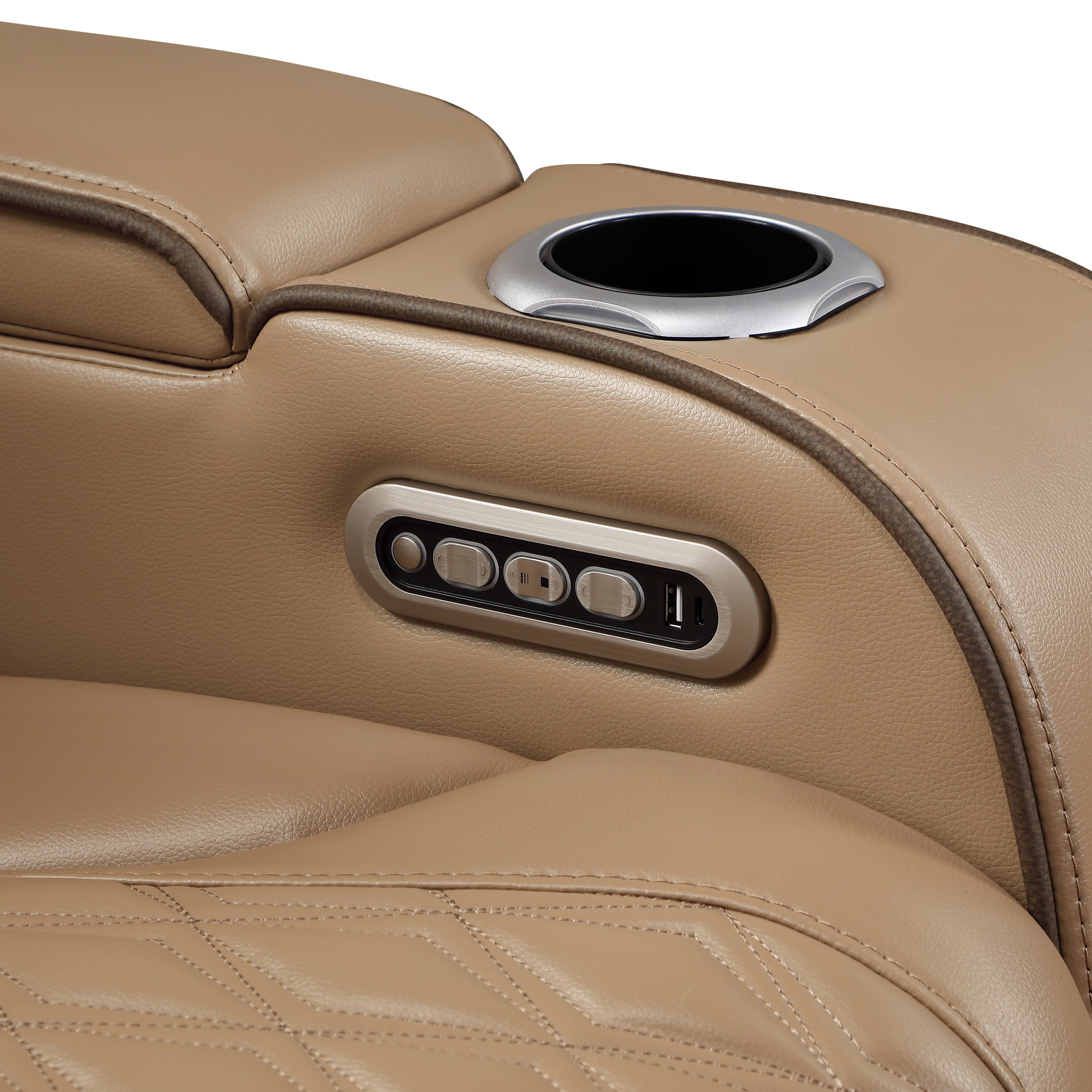 Fortuner Power Reclining 3Pc Living Room Set in Caramel Faux Leather with LED Lights, Massage Function, Bluetooth Speakers and Wireless Charging - Grand Goldman Shop