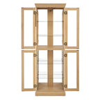 Lighted Glass Curio Display Cabinet,Display Cabinet,Glass Storage Cabinet Glass Wine cabinet Wood Frame Toy Display for Living Room, Kitchen, Pantry light bulb included Light oak - Grand Goldman Shop
