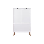 Kids Toy Storage Cabinet with Doors and Open Shelf, White Modern Wooden Organizer with Natural Wood Legs, Toddler Bookshelf f