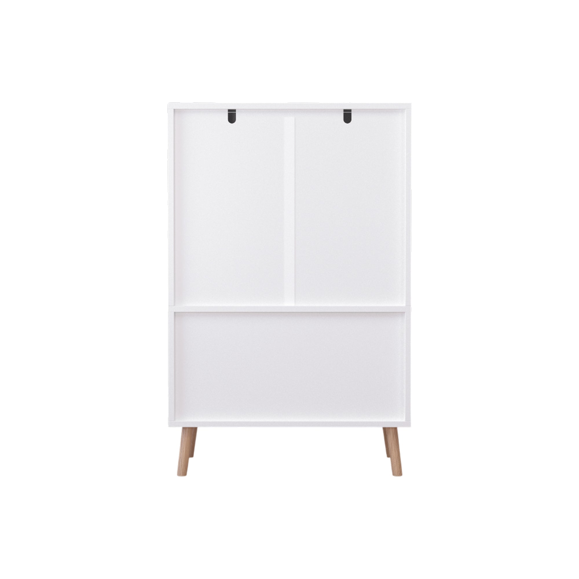 Kids Toy Storage Cabinet with Doors and Open Shelf, White Modern Wooden Organizer with Natural Wood Legs, Toddler Bookshelf f
