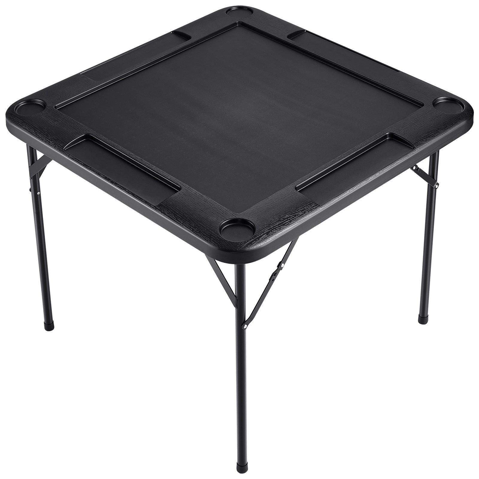 Mahjong Table 4 Player Folding Card Table & 4 Cup Holders Chip Trays Black - Grand Goldman