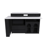 Retro Kitchen Island with Extendable Rotating Table, Black Marble Veneer on MDF, 4 Drawers & Glass Door Cabinets, Built-in Socket, Fits 2-4 People - Grand Goldman Shop