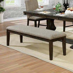 Transitional 1pc BENCH Only Espresso Warm Gray Nail heads Solid wood Fabric Upholstered Padded Seat Kitchen Rustic Dining Room Furniture - Grand Goldman Shop