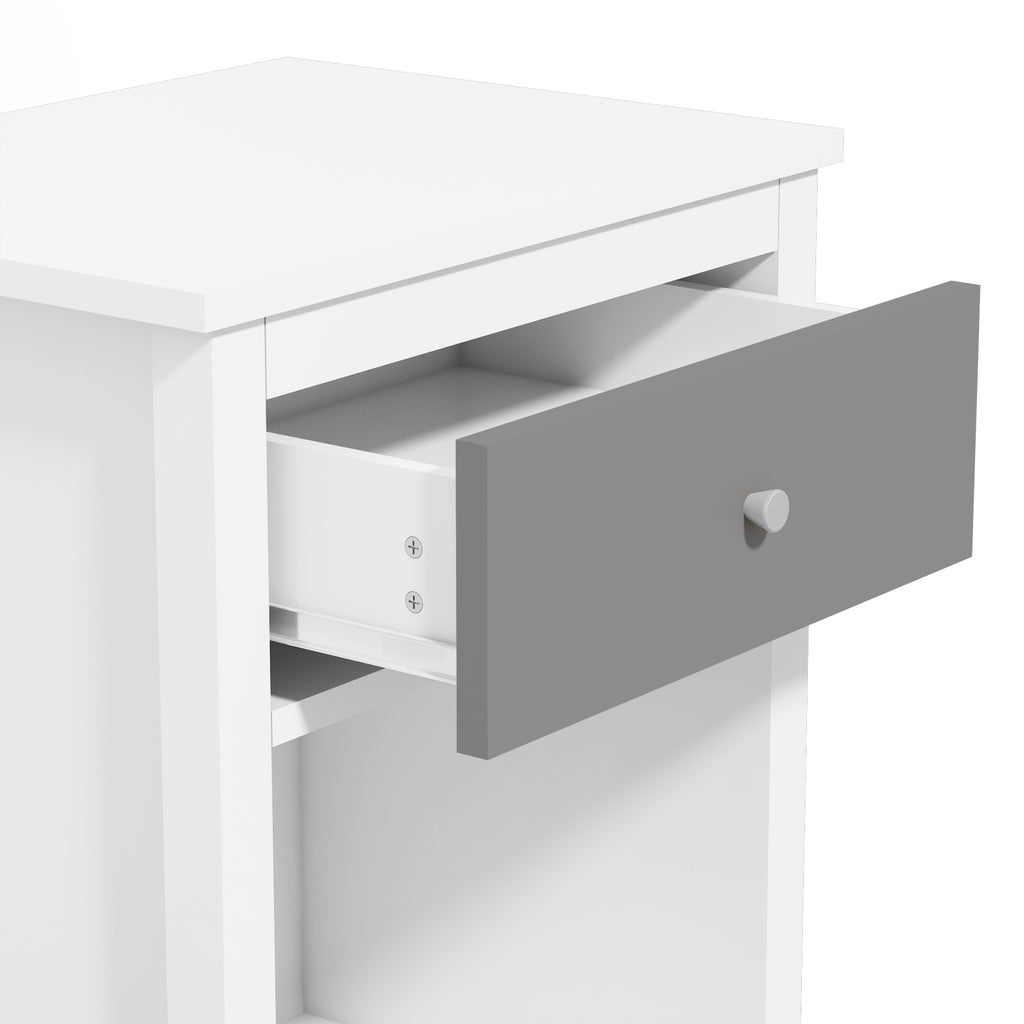 Gray+Silver Handle Wooden Nightstand 26.77''H with One Drawer One Shelf for Kids and Adults, White+Gray Finish MDF - Grand Goldman Shop