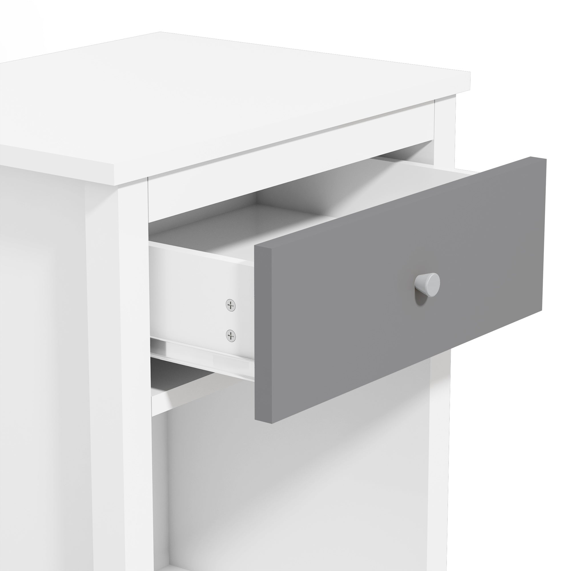 Gray+Silver Handle Wooden Nightstand 26.77''H with One Drawer One Shelf for Kids and Adults, White+Gray Finish MDF - Grand Goldman Shop