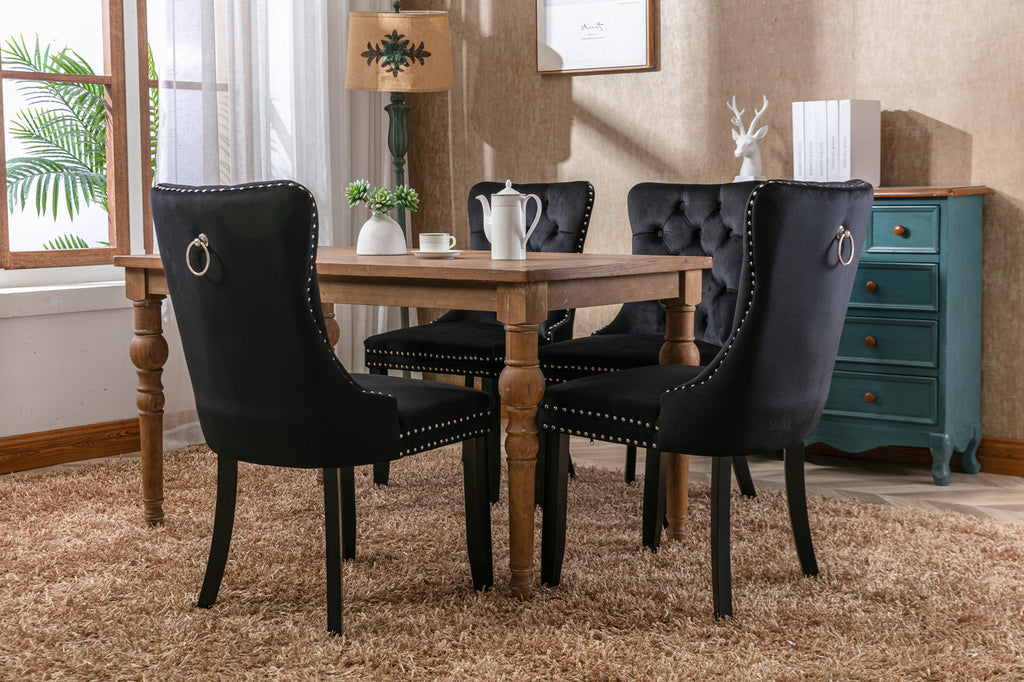 Nikki Collection Modern, High-end Tufted Solid Wood Contemporary Velvet Upholstered Dining Chair with Wood Legs Nailhead Trim 2-Pcs Set, Black, SW2001BK - Grand Goldman Shop