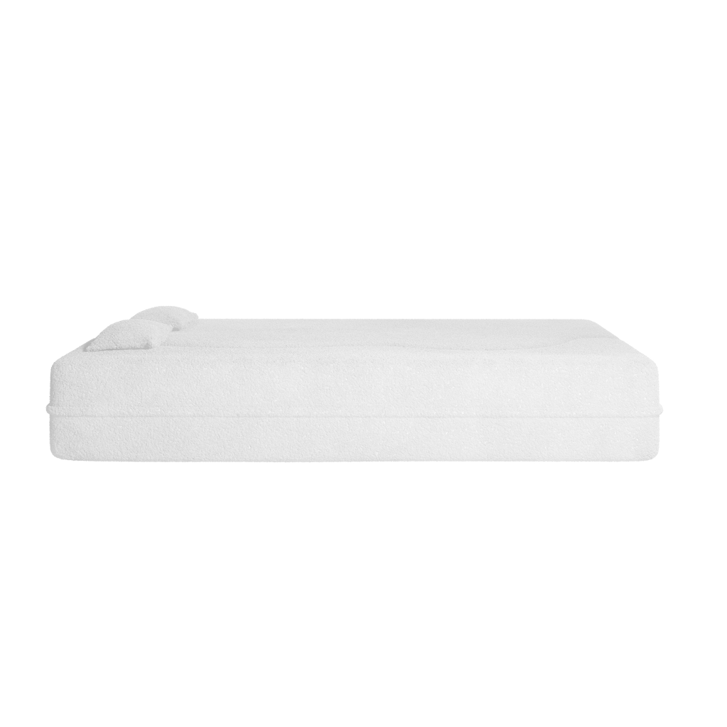 Modern Floor Sofa with 2 Pillows,Convertible Teddy Fabric Foam Filled Sleeper Sofa Bed,15 ' Full Size Folding Mattress for Living Room,Guest Bed,Playroom,no assembly required,Beige - Grand Goldman Shop