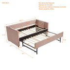 Pink velvet daybed, sturdy wooden bed frame, modern diamond grid pull-out design, perfect for bedroom, living room furniture - Grand Goldman Shop