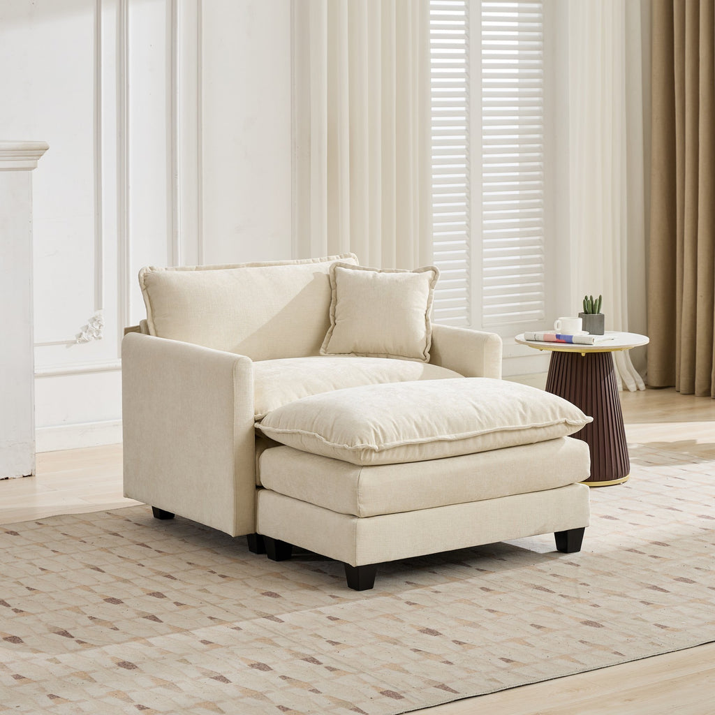 Cloud Sofa one Seat (Armrests are not included), Modern Sectional Couch, for Living Room Bedroom and Apartment, Comfy Double Layer Upholstered Seat Cushion, Breathable Chenille Fabric, Beige - Grand Goldman Shop