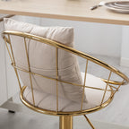 Off-White Velvet Bar Chair, Pure Gold Plated, Unique Design, 360-Degree Rotation, Adjustable Height, Suitable for Dining Room and Bar, Set of 2 - Grand Goldman Shop