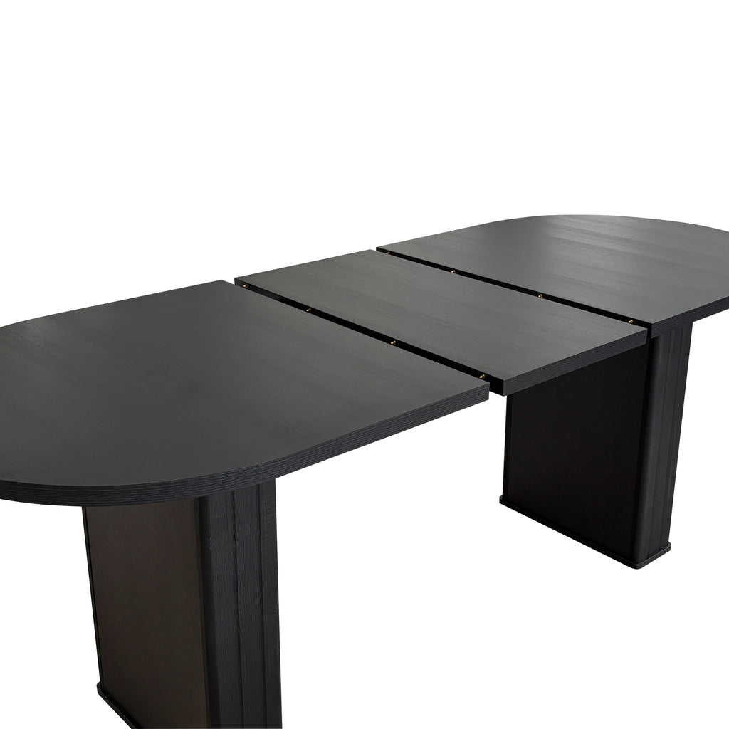 Kitchen extendable dining table for 4-8 people, oval kitchen table with wooden strip base for family living room (black) - Grand Goldman Shop