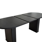 Kitchen extendable dining table for 4-8 people, oval kitchen table with wooden strip base for family living room (black) - Grand Goldman Shop