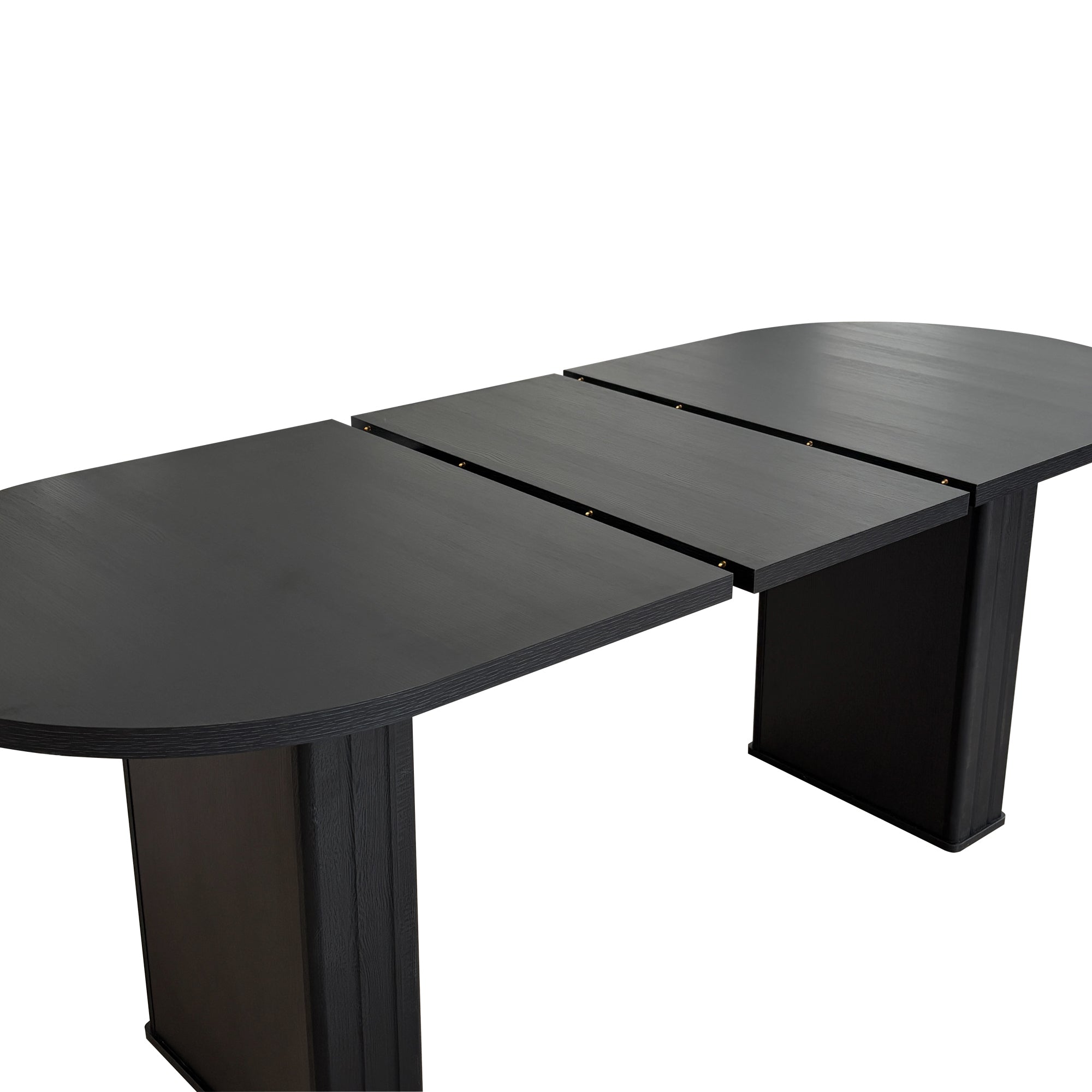 Kitchen extendable dining table for 4-8 people, oval kitchen table with wooden strip base for family living room (black) - Grand Goldman Shop