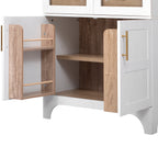 K&K 71' Tall Arched Kitchen Pantry Cabinet with Door Shelves, Farmhouse Kitchen Storage Cabinet with Open & Adjustable Shelves, Hidden Drawer & Glass Door, Cupboard for Kitchen, Dining Room, White - Grand Goldman Shop