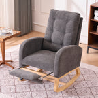 LY-5104 Gray Accent Rocking Chair with Footrest High Back Rubber Wood Rocking Legs - Grand Goldman Shop