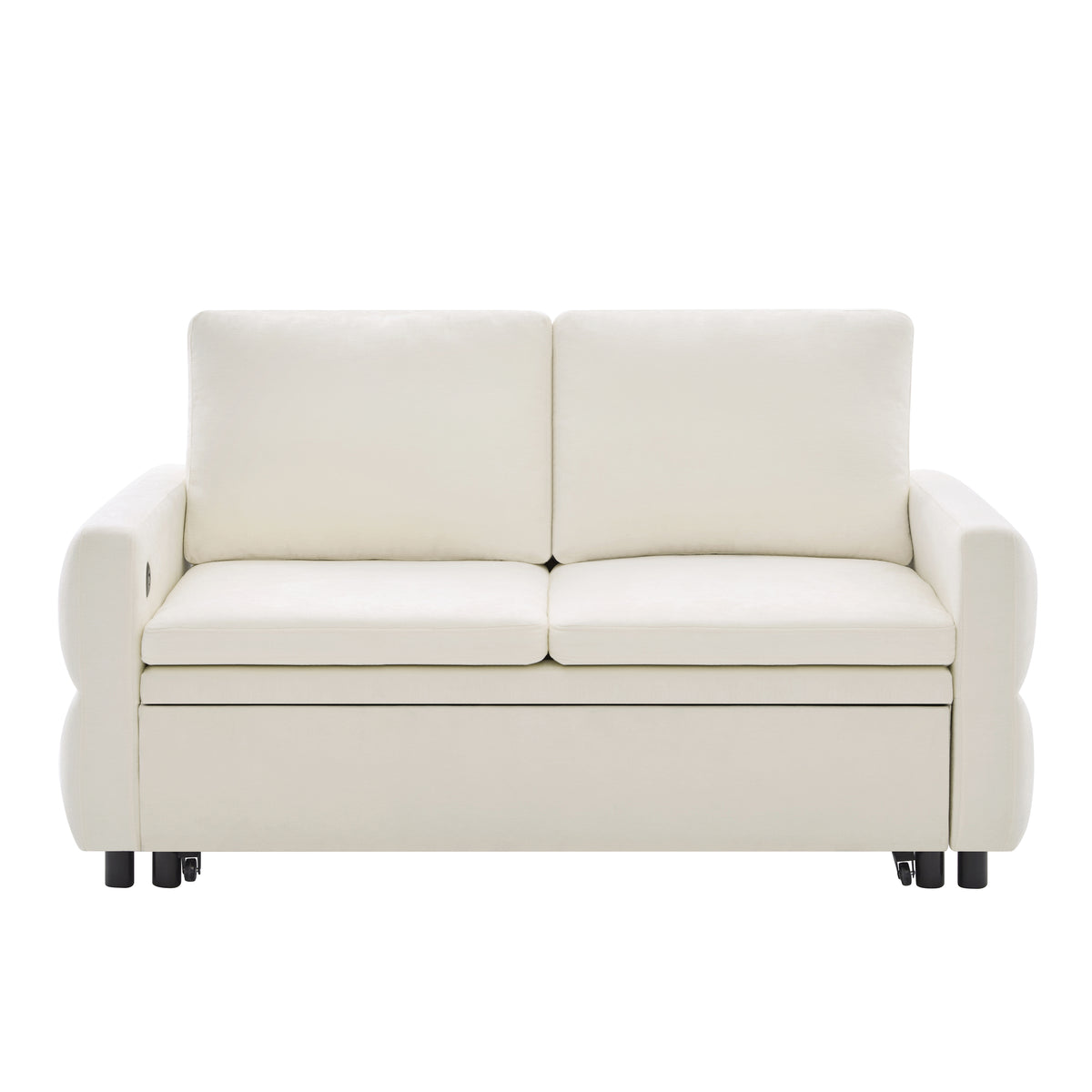 Convertible Sofa Bed 62.75' Loveseat with Adjustable Backrest and USB Ports in Beige Chenille Fabric - Grand Goldman Shop
