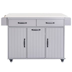 K&K Kitchen Island with Trash Can Storage Cabinet, Kitchen Cart with Drop Leaf, Spice Rack, Towel Rack and Drawer, Rolling Kitchen Island on Wheels with Adjustable Shelf, Grey - Grand Goldman Shop