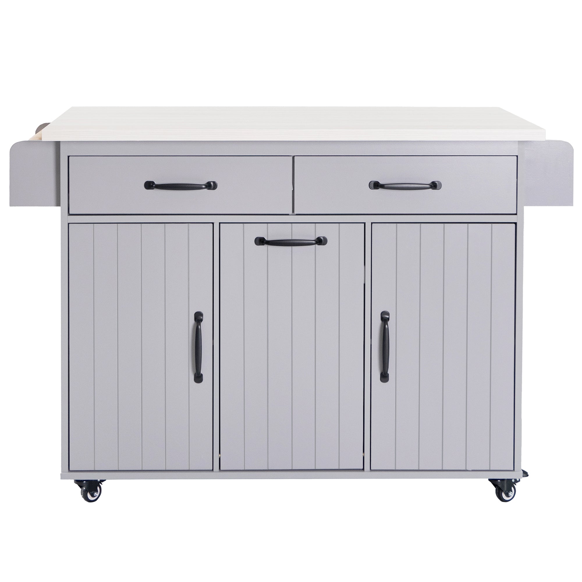 K&K Kitchen Island with Trash Can Storage Cabinet, Kitchen Cart with Drop Leaf, Spice Rack, Towel Rack and Drawer, Rolling Kitchen Island on Wheels with Adjustable Shelf, Grey - Grand Goldman Shop