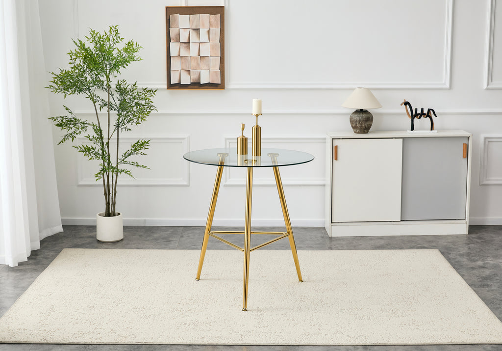 36 Inch Height Bar Table, 34 Inch Round Tempered Glass Top Pub Table with Chrome-Plated Golden Metal Legs, Modern Bistro Table for Kitchen Island/Bar/Cafe - Grand Goldman Shop