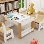 Kids 2 in 1 Play Table & 2 Chairs Set,with 7 Storage Compartments,Compatible with LEGO Building Block,Modern Activity Learnin
