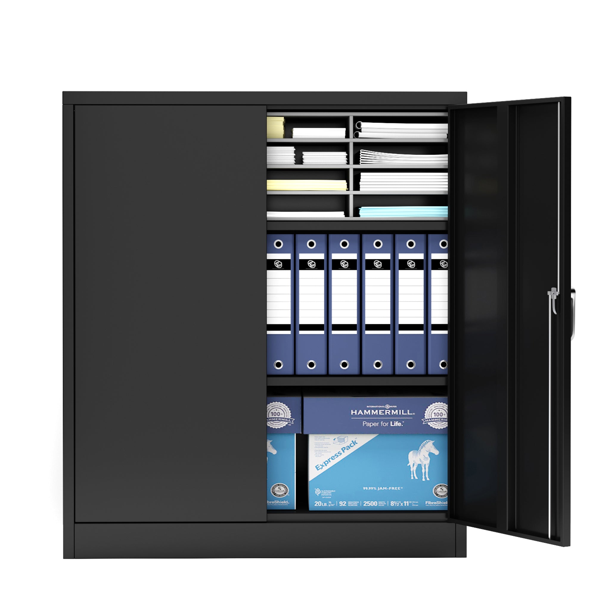 Metal Storage Cabinet with 2 Doors and 2 Shelves, Lockable Steel Storage Cabinet for Office, Garage, Warehouse - Grand Goldma