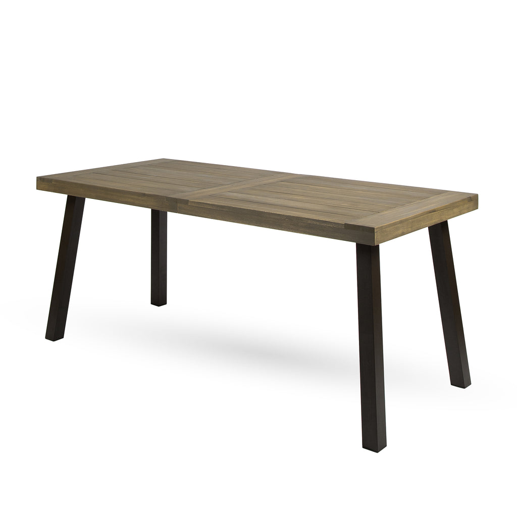Acacia Wood Dining Table with Slat Design, Grey Finish / Rustic Metal - Grand Goldman Shop
