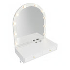 Floating Makeup Vanity Desk with Mirror & 3-Color Lights, Wall Dressing Table with Power Outlet, Compact vanity, Large Storage, White - Grand Goldman Shop