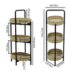 Farmhouse Style 3 Tiers Tray Tables Paper Rope Woven Side Table with Oval Storage Basket in Natural - Grand Goldman Shop