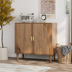 Walnut Wood Buffet Cabinet with Line Groove Design, Multifunctional Storage for Living Room, Entryway, Kitchen - Grand Goldman Shop