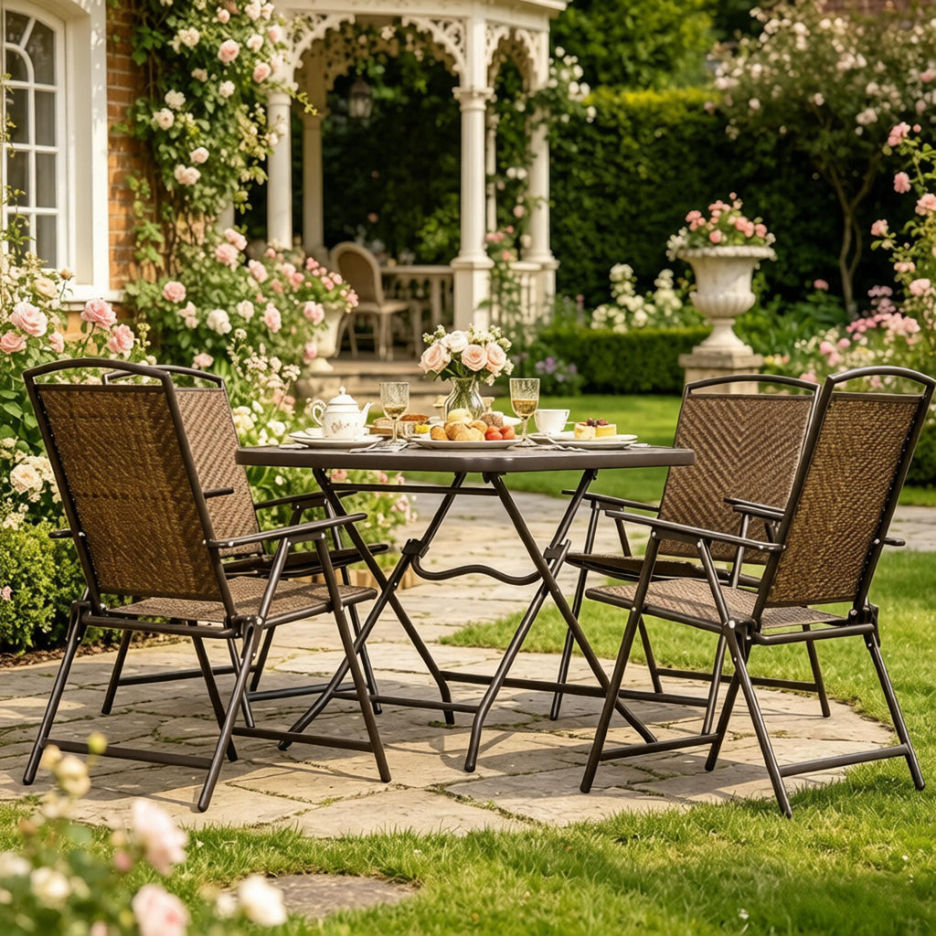 Platzsparendes Outdoor-Möbelset, klappbares Terrassen-Ess-Set, fünfteiliges Garten-Konversations-Set